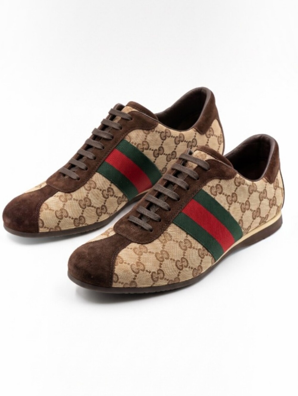 Gucci GG Monogram Canvas and Suede Low-Top Sneakers